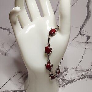 925 Silver Red cabochon Jasper Toggle Bracelet